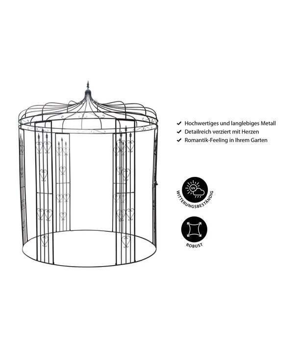 Dehner Metall-Pavillon Heart, Rund, Schwarz, Ca. Ø232/H271 Cm 4 Dehner Metall-Pavillon Heart, Rund, Schwarz, Ca. Ø232/H271 Cm – Bild 2